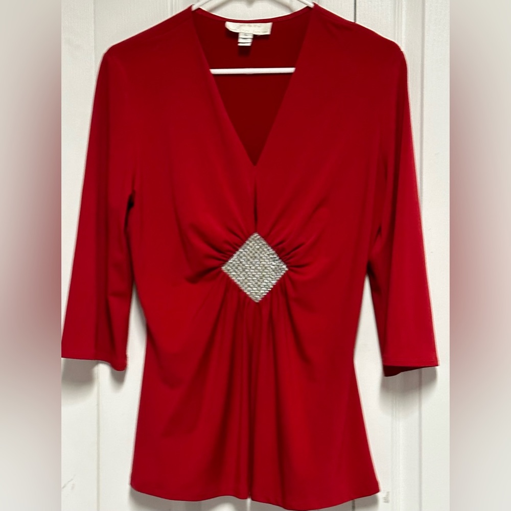 Vintage Janine Stretch Red Blouse Size L